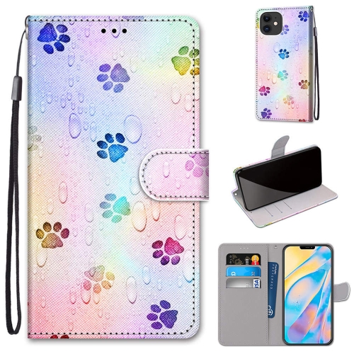 Coloured Drawing Cross Texture Horizontal Flip PU Leather Case with Holder & Card Slots & Wallet & Lanyard For iPhone 12 / 12 Pro(Footprint Water Drops)