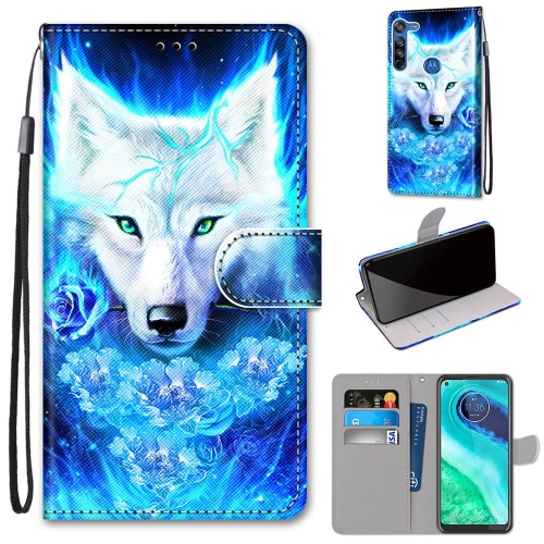 For Motorola Moto G8 Coloured Drawing Cross Texture Horizontal Flip PU Leather Case with Holder & Card Slots & Wallet & Lanyard(Dick Rose Wolf)
