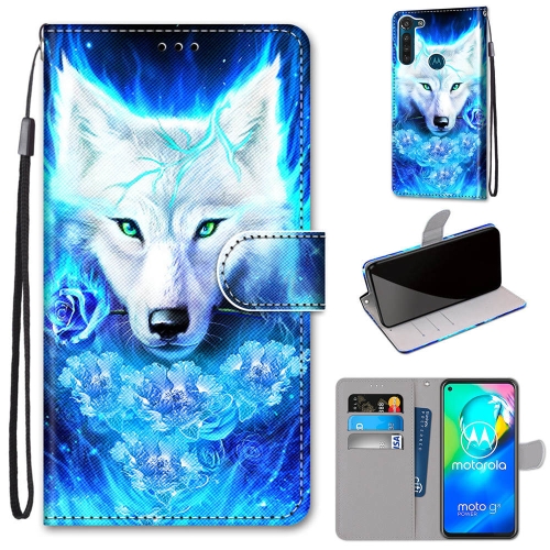 For Motorola Moto G8 Power Coloured Drawing Cross Texture Horizontal Flip PU Leather Case with Holder & Card Slots & Wallet & Lanyard(Dick Rose Wolf)