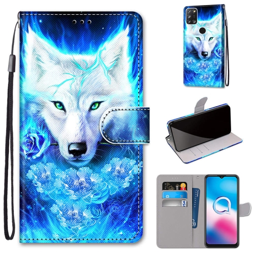 For Alcatel 3X 2020 Coloured Drawing Cross Texture Horizontal Flip PU Leather Case with Holder & Card Slots & Wallet & Lanyard(Dick Rose Wolf)