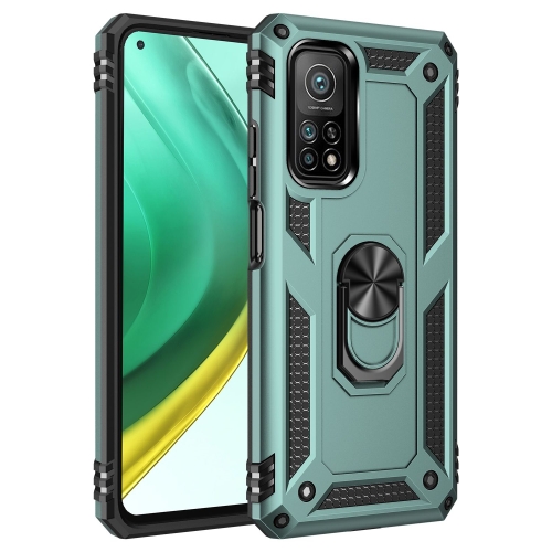 For Xiaomi Mi 10T Pro 5G Shockproof TPU + PC Protective Case with 360 Degree Rotating Holder(Dark Green)