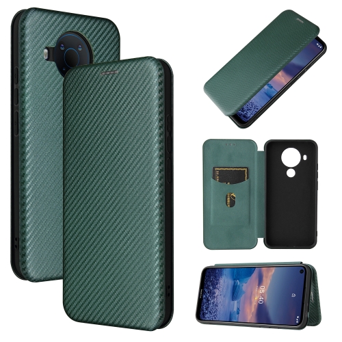 For Nokia 5.4 Carbon Fiber Texture Magnetic Horizontal Flip TPU + PC + PU Leather Case with Card Slot(Green)