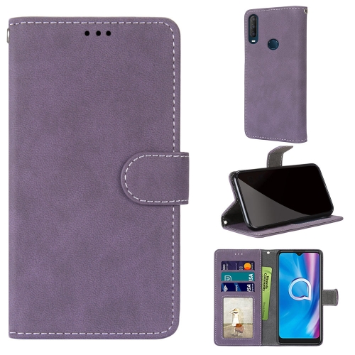 For Alcatel 1SE 2020 Retro Frosted Horizontal Flip PU Leather Case with Holder & Card Slots & Wallet & Photo Frame(Purple)