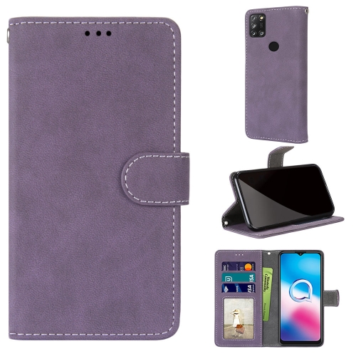 For Alcatel 3X (2020) Retro Frosted Horizontal Flip PU Leather Case with Holder & Card Slots & Wallet & Photo Frame(Purple)