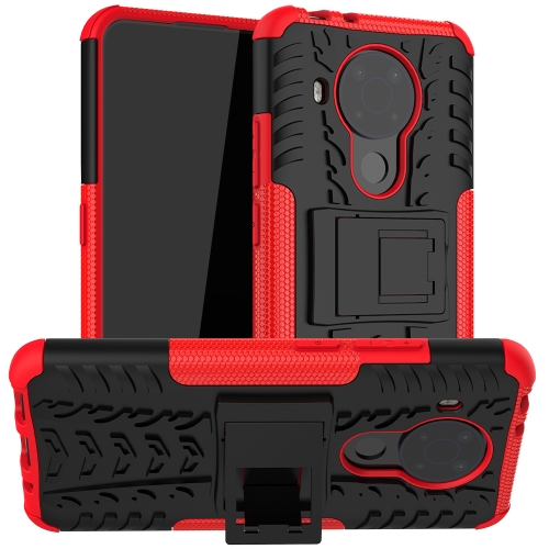 For Nokia 3.4 / 5.4 Tire Texture Shockproof TPU+PC Protective Case with Holder(Red)