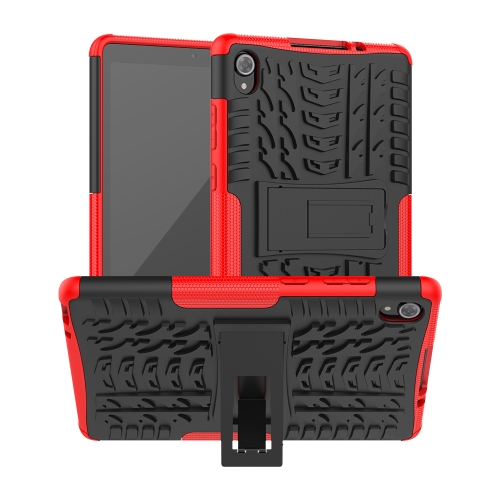 For Lenovo Tab M8 (2020) TB-8705F 8.0 inch Tire Texture Shockproof TPU+PC Protective Case with Holder(Red)