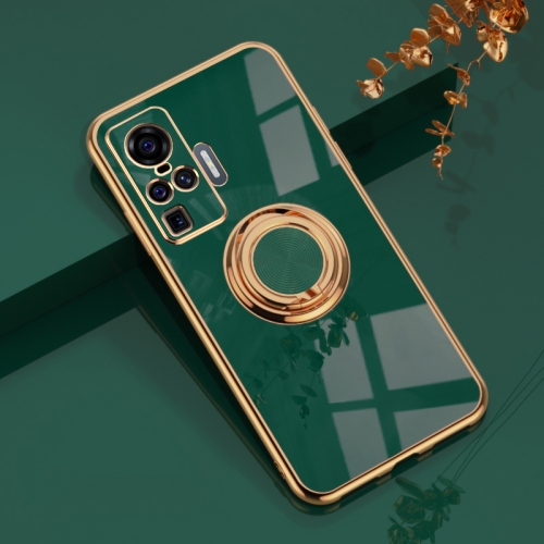 For vivo X50 Pro 6D Electroplating Full Coverage Silicone Protective Case with Magnetic Ring Holder(Dark Green)