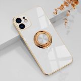 6D Electroplating Full Coverage Silicone Protective Case with Magnetic Ring Holder For iPhone 11(White)