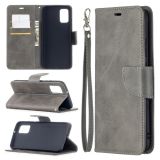 For Samsung Galaxy A02s (EU Version) Retro Lambskin Texture Pure Color Horizontal Flip PU Leather Case with Holder & Card Slots & Wallet & Lanyard(Grey)