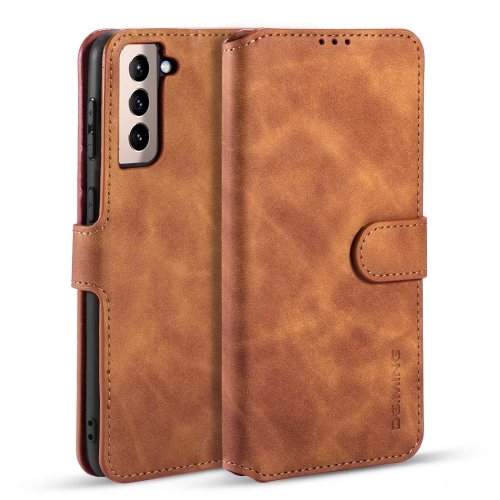 For Samsung Galaxy S21 5G DG.MING Retro Oil Side Horizontal Flip Case with Holder & Card Slots & Wallet(Brown)