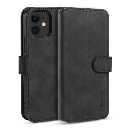 DG.MING Retro Oil Side Horizontal Flip Case with Holder & Card Slots & Wallet For iPhone 12 mini(Black)