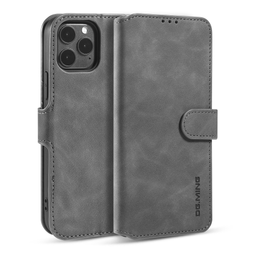 DG.MING Retro Oil Side Horizontal Flip Case with Holder & Card Slots & Wallet For iPhone 12 Pro Max(Grey)