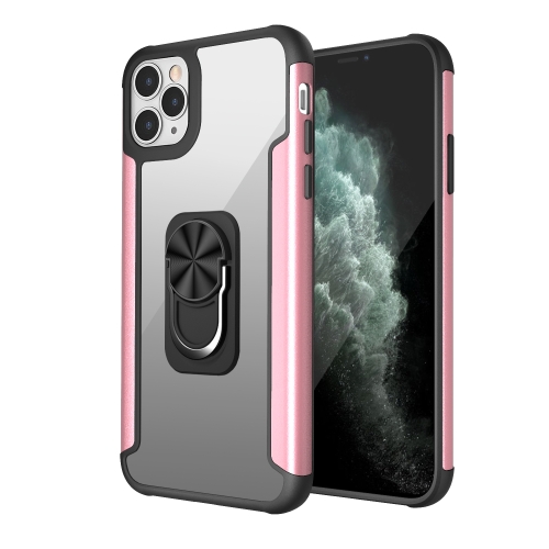 PC +TPU + Metal Shockproof Protective Case with Ring Holder For iPhone 11 Pro Max(Rose Gold)