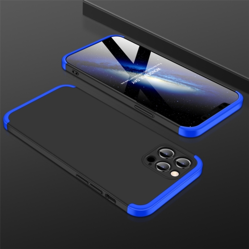 GKK Three Stage Splicing Full Coverage PC Case For iPhone 12 Pro Max(Black+Blue)
