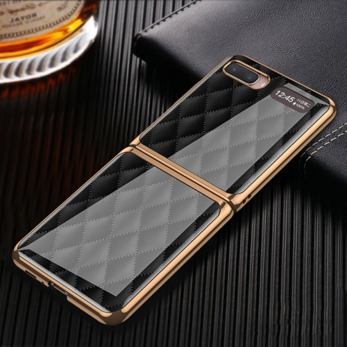 For Samsung Galaxy Z Flip 5G GKK Plating Glass + PC Foldable Painted Pattern Case(Black Grid)