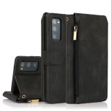 For Samsung Galaxy S20 FE 5G Skin-feel Crazy Horse Texture Zipper Wallet Bag Horizontal Flip Leather Case with Holder & Card Slots & Wallet & Lanyard(Black)