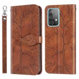 For Samsung Galaxy A52 5G / 4G Life of Tree Embossing Pattern Horizontal Flip Leather Case with Holder & Card Slot & Wallet & Photo Frame & Lanyard(Brown)