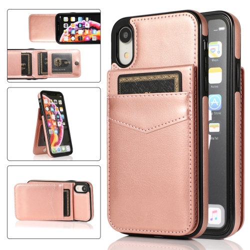 Solid Color PC + TPU Protective Case with Holder & Card Slots For iPhone XR(Rose Gold)
