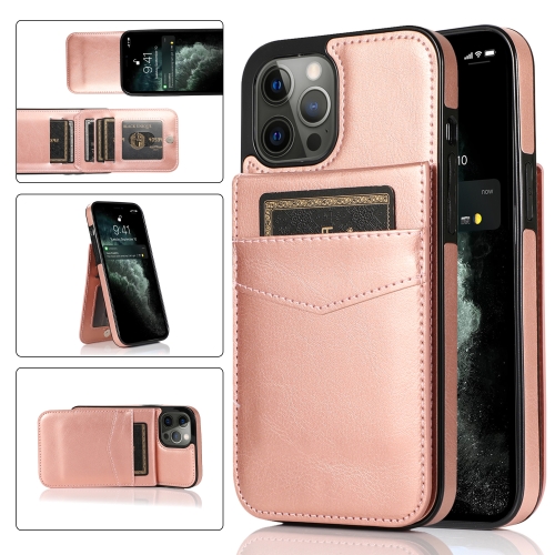 Solid Color PC + TPU Protective Case with Holder & Card Slots For iPhone 12 Pro Max(Rose Gold)