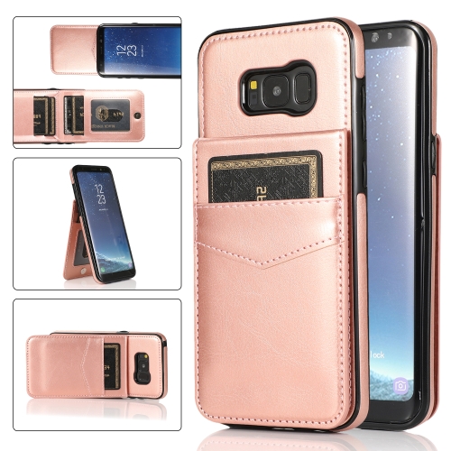 For Samsung Galaxy S8 Plus Solid Color PC + TPU Protective Case with Holder & Card Slots(Rose Gold)