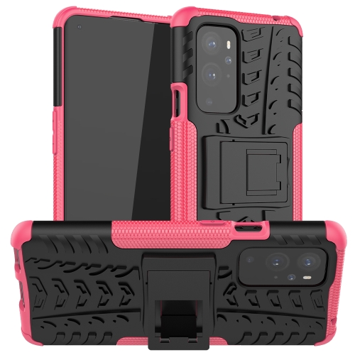 For OnePlus 9 Pro Tire Texture Shockproof TPU+PC Protective Case with Holder(Pink)