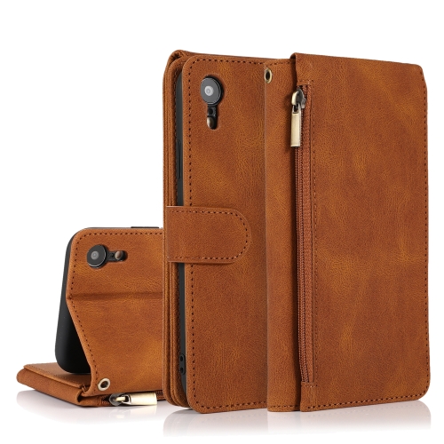 Skin-feel Crazy Horse Texture Zipper Wallet Bag Horizontal Flip Leather Case with Holder & Card Slots & Wallet & Lanyard For iPhone XR(Brown)