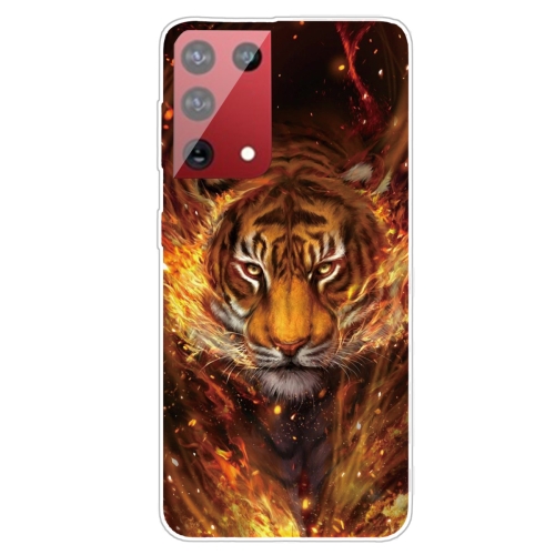 For OnePlus 9 Shockproof Painted Transparent TPU Protective Case(Flame Tiger)