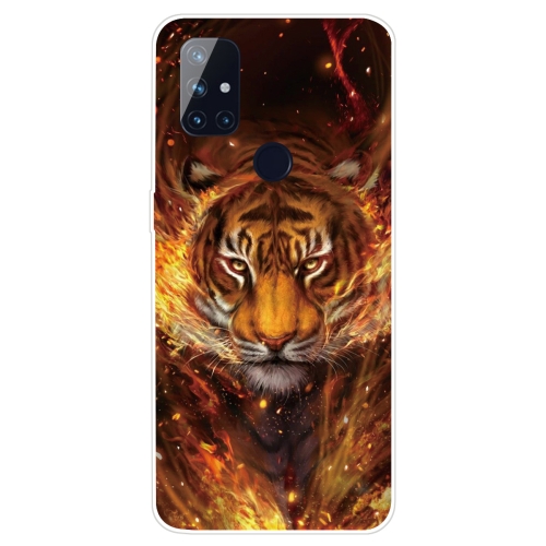 For OnePlus Nord N100 Shockproof Painted Transparent TPU Protective Case(Flame Tiger)