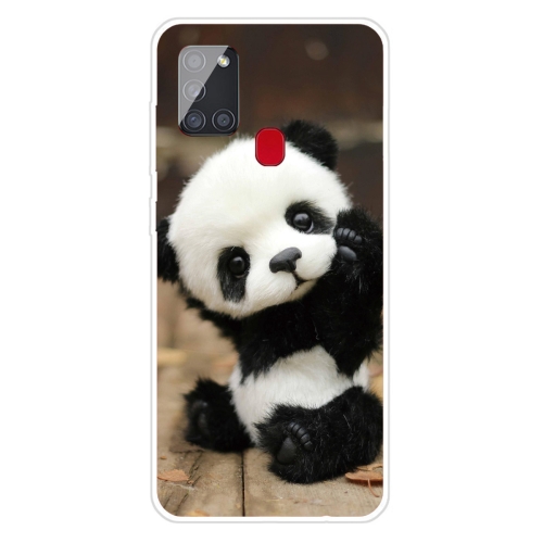 For Samsung Galaxy A21s Shockproof Painted Transparent TPU Protective Case(Say Hello Panda)