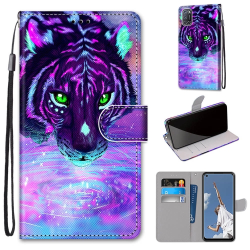 For OPPO A52 / A92 / A72 Coloured Drawing Cross Texture Horizontal Flip PU Leather Case with Holder & Card Slots & Wallet & Lanyard(Tiger Drinking Water)