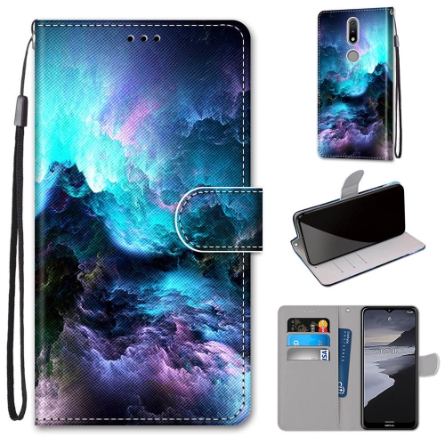 For Nokia 2.4 Coloured Drawing Cross Texture Horizontal Flip PU Leather Case with Holder & Card Slots & Wallet & Lanyard(Colorful Clouds)