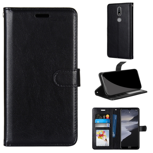 For Nokia 2.4 Pure Color Horizontal Flip PU Leather Case with Holder & Card Slots & Wallet & Photo Frame(Black)