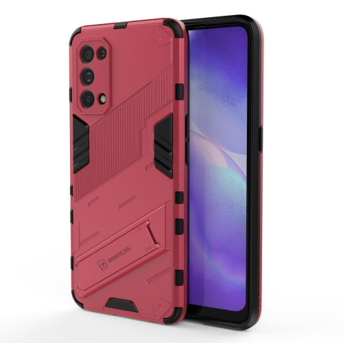 For OPPO Reno5 5G Punk Armor 2 in 1 PC + TPU Shockproof Case with Invisible Holder(Light Red)