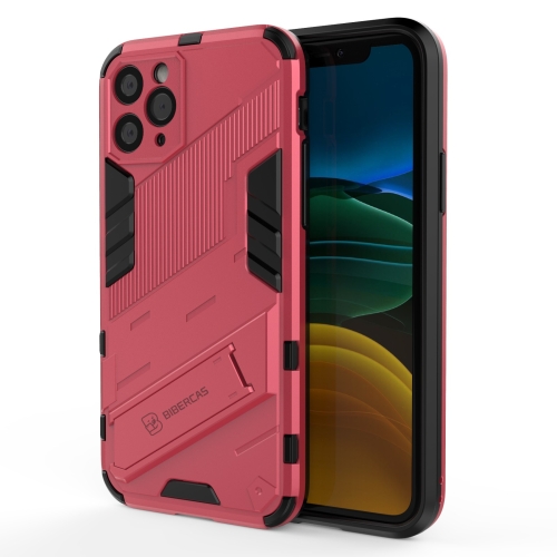 Punk Armor 2 in 1 PC + TPU Shockproof Case with Invisible Holder For iPhone 11(Light Red)