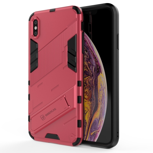 Punk Armor 2 in 1 PC + TPU Shockproof Case with Invisible Holder For iPhone XS Max(Light Red)