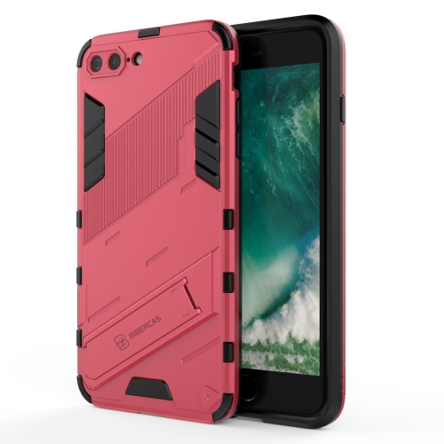 Punk Armor 2 in 1 PC + TPU Shockproof Case with Invisible Holder For iPhone 7 Plus & 8  Plus(Light Red)