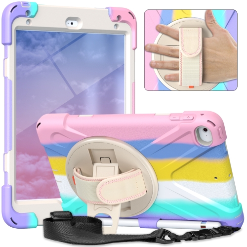 Shockproof Colorful Silicone + PC Protective Case with Holder & Shoulder Strap & Hand Strap For iPad Mini (2019)(Pink)