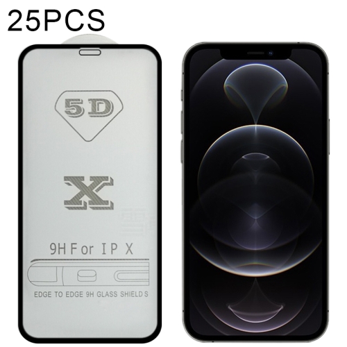 25 PCS 9H 5D Full Glue Full Screen Tempered Glass Film For iPhone 12 / 12 Pro(Black)