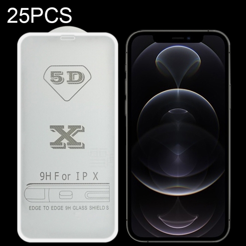 25 PCS 9H 5D Full Glue Full Screen Tempered Glass Film For iPhone 12 / 12 Pro(White)