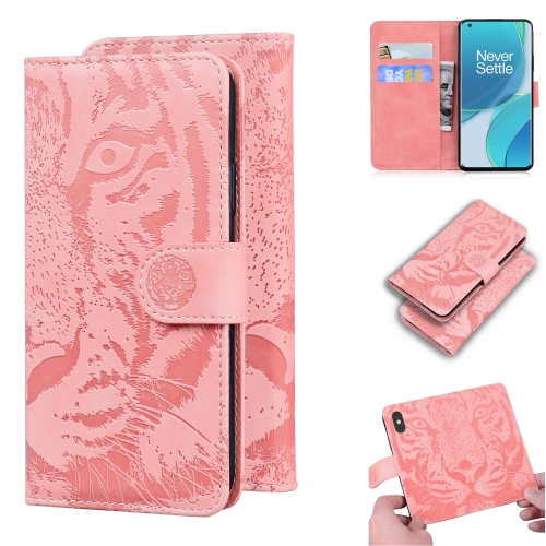 For OnePlus 9 Tiger Embossing Pattern Horizontal Flip Leather Case with Holder & Card Slots & Wallet(Pink)
