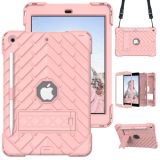 Shockproof Rhombus Robot PC + Silicone Protective Case with Holder & Shoulder Strap For iPad 10.2 (2020) / (2019)(Rose Gold)