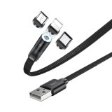 Remax  RC-169th Flag Series 2.1A 3 In 1 8 Pin + Type-C / USB-C + Micro Magnetic Weave Charging Cable