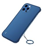 For iPhone 12 Pro Max Frosted Soft Four-corner Shockproof Case with Finger Ring Strap & Metal Lens Cover(Blue)