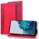 For Samsung Galaxy S21 5G Business Stitching Horizontal Flip Leather Case with Double Folding & Bracket & Card Slots & Photo Frame & Wallet(Red)