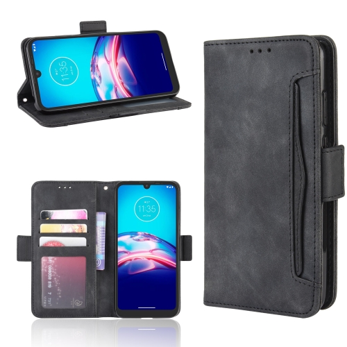 For Motorola Moto E6i Skin Feel Calf Pattern Horizontal Flip Leather Case with Holder & Card Slots & Photo Frame(Black)