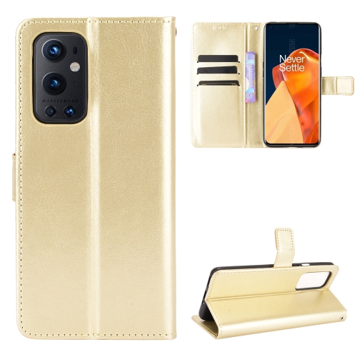 For OnePlus 9 Pro Retro Crazy Horse Texture Horizontal Flip Leather Case with Holder & Card Slots & Lanyard(Gold)