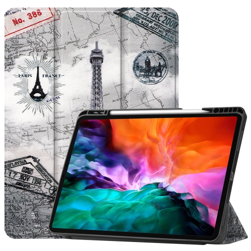 Colored Drawing Horizontal Flip TPU + PU Leather Case with Three-folding Holder & Sleep / Wake-up Function & Pen Slot For iPad Pro 12.9 (2021)(Eiffel Tower)