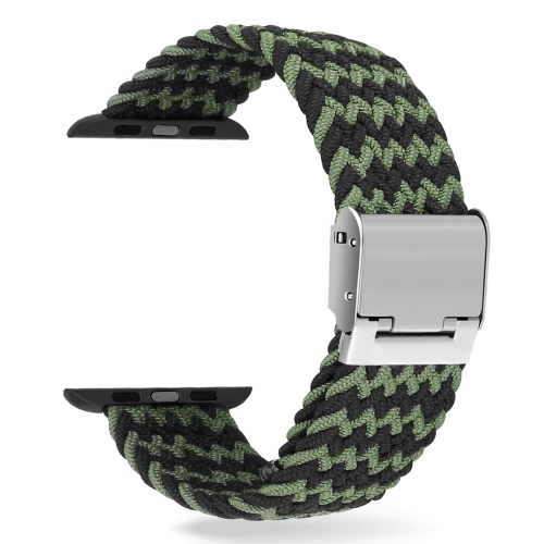 Braided + Stainless Steel Replacement Watchbands For Apple Watch Series 6 & SE & 5 & 4 40mm / 3 & 2 & 1 38mm(Black Green)