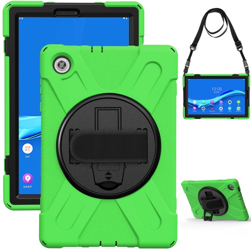 For Lenovo Tab M10 HD 2nd Gen TB-X306X Shockproof Colorful Silicone + PC Protective Case with Holder & Hand Grip Strap & Shoulder Strap(Green)