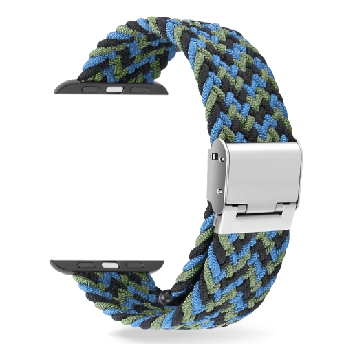 Braided + Stainless Steel Replacement Watchbands For Apple Watch Series 6 & SE & 5 & 4 44mm / 3 & 2 & 1 42mm(Black Blue Green)